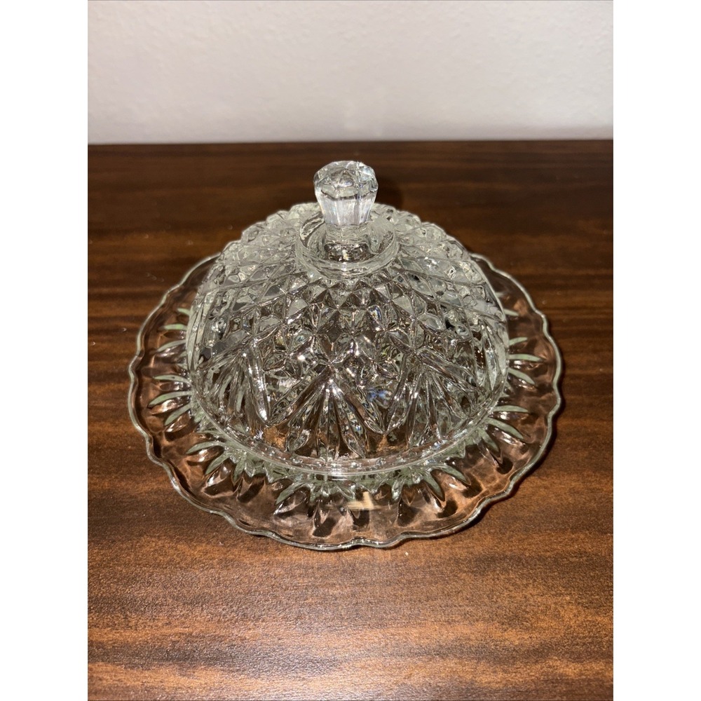 Vintage Anchor Hocking Round Covered Butter Dish Clear Glass